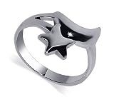 Genuine 925 Sterling Silver Moon & Star Band Womens Ring