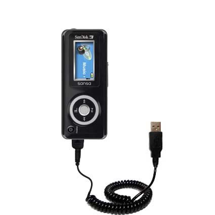Coiled USB Cable for the Sandisk Sansa c150 2GB with Power Hot Sync and Charge capabilities - uses Gomadic TipExchange Technology