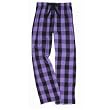 Violet and Black tartan plaid check tie cord flannel cotton pants for lounging, sleep, sports. Unisex relaxed fit,