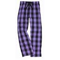 Violet and Black tartan plaid check tie cord flannel cotton pants for lounging, sleep, sports. Unisex relaxed fit,