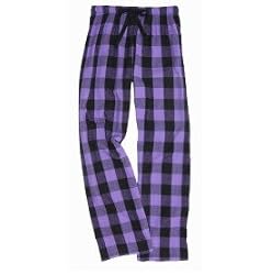 Violet and Black tartan plaid check tie cord flannel cotton pants for lounging, sleep, sports. Unisex relaxed fit,