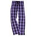 Violet and Black tartan plaid check tie cord flannel cotton pants for lounging, sleep, sports. Unisex relaxed fit,