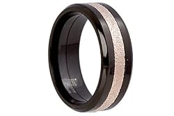 Black Titanium Ring with IP Rose Gold Crystal Hammered Center