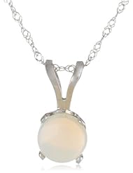 14k Gold 6mm Round Opal 4-Prong Solitaire Pendant, 17"