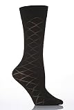Ladies 1 Pair Elle Diamond Patterned 40 Denier Opaque Knee Highs - 4-8 Ladies - Black