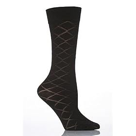 Ladies 1 Pair Elle Diamond Patterned 40 Denier Opaque Knee Highs - 4-8 Ladies - Black