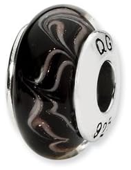 Reflections(tm) Sterling Silver Black/Copper Swirl Hand-blown Glass Bead / Charm