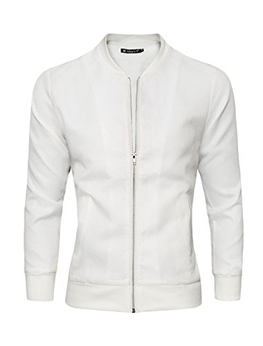 Allegra K Men Long Sleeve Stand Collar Full Zip Slim Fit Bomber Jacket M
