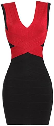 ShijiaBaby Women's Black and Red V-neck Back Cutouts Bandage Dress Large