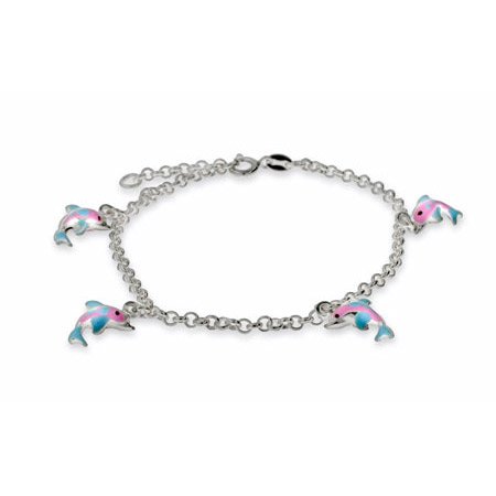 Eve's Addiction Childrens Charm Bracelet with Pink and Blue Dolphin Charms