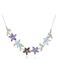 Sterling Silver, Peridot, Amethyst, Garnet and Blue Topaz Necklace with Chain, 16"