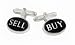 Silver plated and enamel buy and sell cufflinks with presentation box. Made in the USA