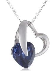 10k White Gold Heart Gemstone Pendant Necklace, 18"