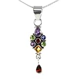 4.5 Carat Amethyst, Garnet, Citrine, Peridot and Iolite Gemstone Sterling Silver Pendant Necklace on 18 Inch Chain