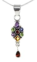 Talia's 4.5 Carat Amethyst, Garnet, Citrine, Peridot and Iolite Gemstone Sterling Silver Pendant Necklace on 18 Inch Chain, Design By Beautiful Silver Jewelry