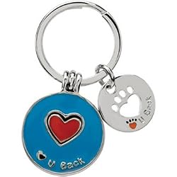 Heart U Back Sterling Silver Light Blue and Red Heart Companion Key Ring