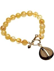Genuine Rutilate Quartz And Smoky Quartz Bracelet\ Overstock-Nonreturnable 14K Yellow 7 1/4" 67251