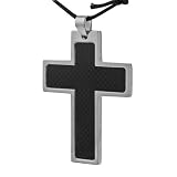 Stainless Steel Cross with Textured Inlay Necklace