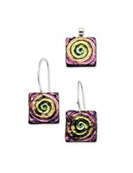 Genuine IceCarats Designer Jewelry Gift Sterling Silver Pink & Yellow Dichroic Glass Earrings & Pendant Set