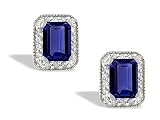14K White Gold Emerald-cut Created Sapphire and Diamond Earrings