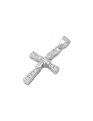 Sterling Silver Clear CZ Cross Pendant Gift Wholesale Charm Pure 925 New 22mm with 1.2mm Rope Chain