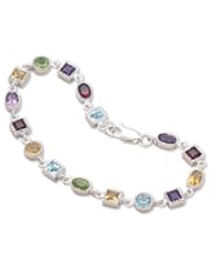 Sterling Silver 7 Inch Single Link Multistone Bracelet