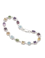 CleverSilvers 7 Inch Square/Oval Single Link Garnet/Citrine/Amethyst/Peridot/Blue Topaz Bracelet