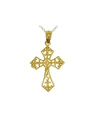 14kt Yellow Gold Small Fleur De Lis Cross Pendant - Chain Included