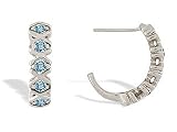 14K White Gold Genuine Round Aquamarine Hoop Earrings