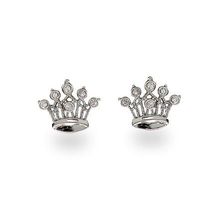 Eve's Addiction Sterling Silver Crown Jewels Cubic Zirconia Earrings