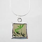 Sterling Silver Reversible Green & Gold Leaf Pendant on a 20" Snake Chain, #9156