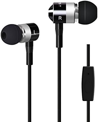 Kinstore Metal Sport Wired Stereo Bass Headset with Microphone and 3.5mm Gold Jack for Universal Cell Phones Such As Xiaomi Samsung iPhone (Black)