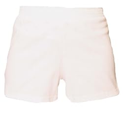 White solid color exercise sport shorts for women and girls. Covered elastic waist & vents.