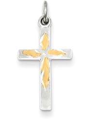 Sterling Silver Vermeil Cross Charm. Metal Wt- 0.8g