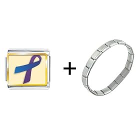 Purple And Blue Ribbon Awareness Italian Charm Bracelet