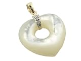 White Mother Of Pearl Looped Heart Pendant with Diamonds, 14k Gold