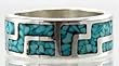 Southwestern Style Whirlwind Design Band Ring in Sterling Silver and Inlaid Turquoise for Men or Women, Sizes 5, 6, 7, 8, 9, 10, 11, 12, 13, 14, and 15, #10827