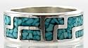 Whirlwind Design Band Ring in Sterling Silver and Inlaid Turquoise, size 13, #10827