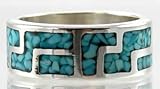 Turquoise and Sterling Silver Inlaid Whirlwind Design Band Ring, #10827