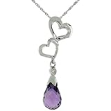 10k White Gold Double Heart Cut Out and Amethyst Pendant, w  Brilliant Cut Diamond, 1 3 16 in....