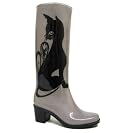 Grey Black Cat Heeled Wellies Wellington Rain Boots Size 3-8