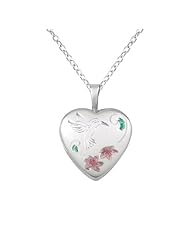 Sterling silver Heart Shaped Locket w/ Flowers & Humming Bird Necklace