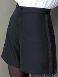 Womens Tuxedo Shorts - 100% Polyester Black with Side Satin Stripes