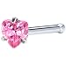 18 Gauge Pink Heart Cubic Zirconia Nose Bone
