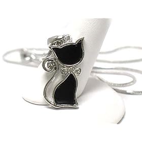 White Gold Plated Silver Crystal Deco Cat Kitty Pendant Necklace Fashion Jewelry White Gold Plated Silver Crystal Deco Cat Kitty Pendant Necklace Fashion Jewelry