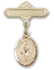 14K Gold Baby Badge with St. Genesius of Rome Charm and Polished Badge Pin