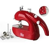 IMAGE OF Smartek Cord/Cordless Mini Sewing Machine w/ Bonus Folding Sewing Box (Red)