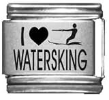 I Heart Waterskiing Laser Italian Charm