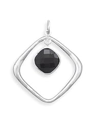 Diamond Shape Open Pendant with Faceted Black Onyx Drop