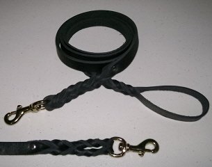 Leather Dog Leash~Double Braided~6 Ft. X 3/4 In. ~ Black/Brass